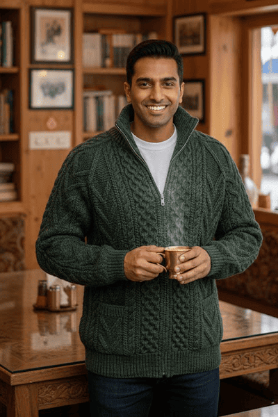 men’s hand knit zip up cable sweater men’s hand knit zip up cable sweater