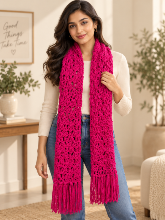 Handmade Fuchsia Crochet Scarf - Image 2